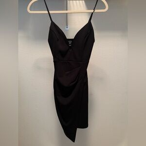 Asymmetrical Black Bodycon Mini Black Dress